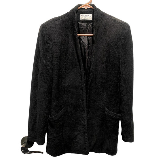 Vintage Women Gianni Petite Sport Jacket Black Textured Blazer 8 - Picture 1 of 8